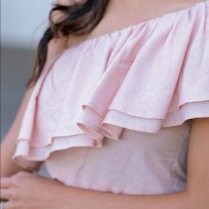 Half shoulder dress in blush color